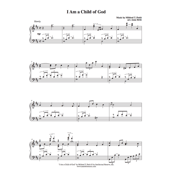 I Am a Child of God Intermediate Piano Solo Sheet Music Marketplace