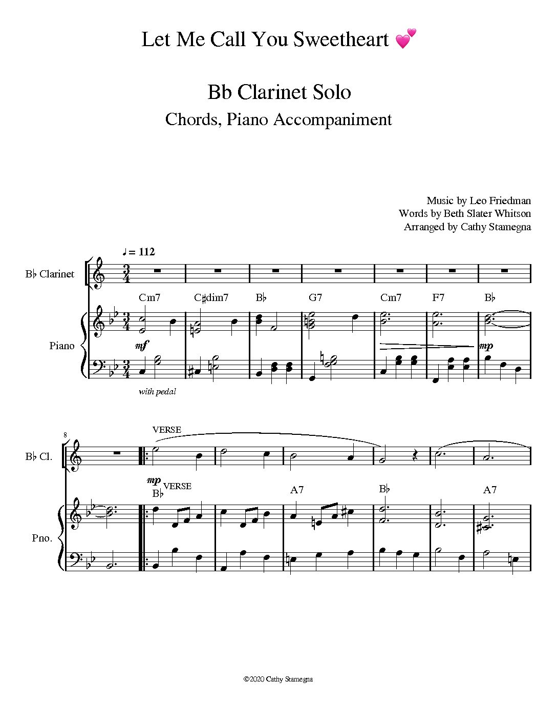Let Me Call You Sweetheart Woodwind Solo Chords Piano Accompaniment For Flute Clarinet Oboe Bassoon Sheet Music Marketplace