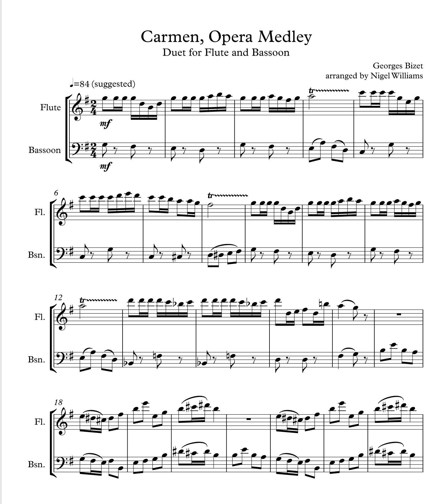 Opera Medley, Carmen, duet for flute and bassoon Sheet Music Marketplace